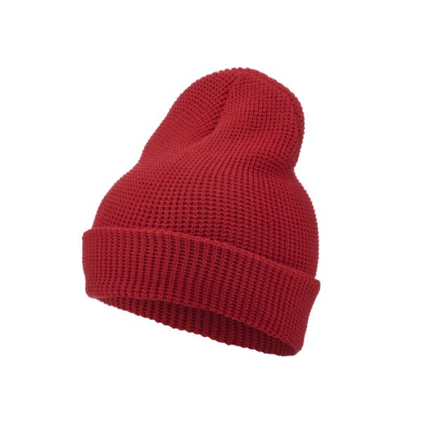 YP Beanies Recycled Yarn Waffle Knit Beanie - Red