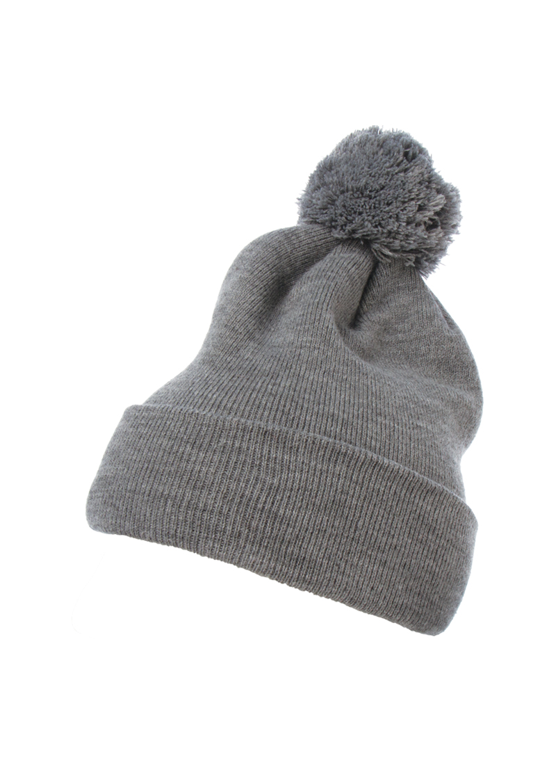 YP Classics® Cuffed Pom Pom Knit Beanie - Grey