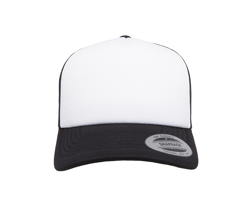 YP Classics ® Curved Visor Foam Trucker Cap - White Front - Black / White / Black