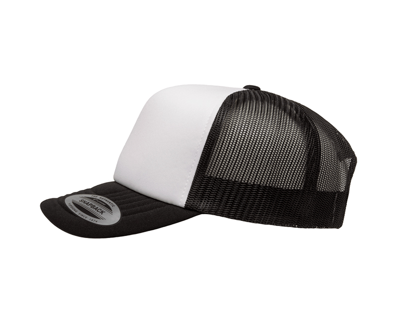 YP Classics ® Curved Visor Foam Trucker Cap - White Front - Black / White / Black