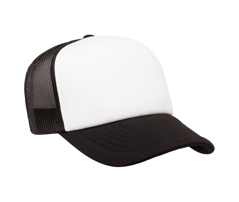 YP Classics ® Curved Visor Foam Trucker Cap - White Front - Black / White / Black